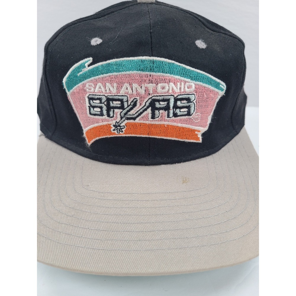 Vintage San Antonio Spurs Snapback Hat NBA Fiesta Colors Black Tan OSFA 90s